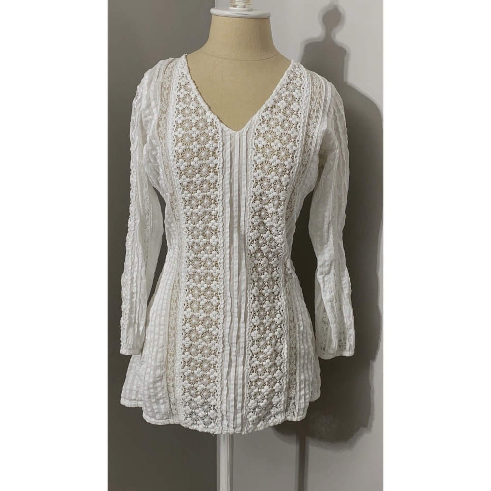 Women's Lace Top BOHO Feminine Cottagecore Lightweight Semi-Sheer Gypsy Sz 5 S/M
